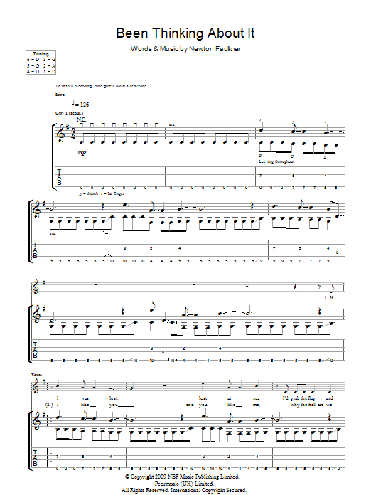 Learn to play Newton Faulkner Been Thinking About It sheet music for Guitar Tab in minutes. Price: 7.8900$ Newton Faulkner Been Thinking About It sheet music notes and chords. Download Printable PDF.