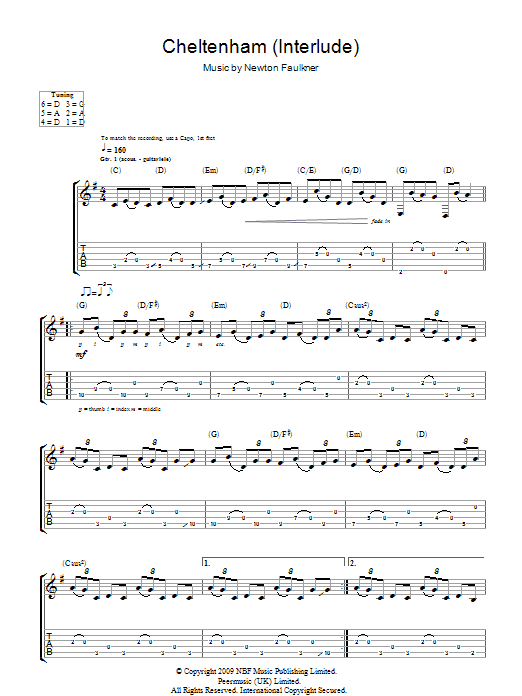 Newton Faulkner Cheltenham (Interlude) sheet music notes and chords arranged for Guitar Tab
