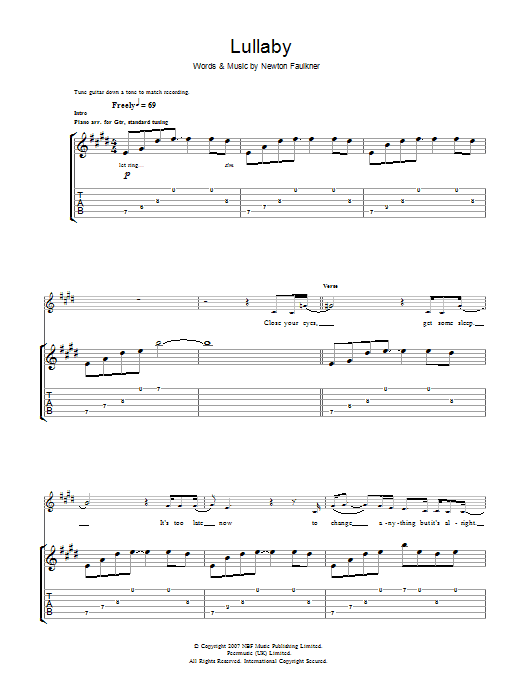 Newton Faulkner Lullaby sheet music notes and chords. Download Printable PDF.