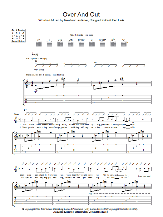 Newton Faulkner Over And Out sheet music notes and chords. Download Printable PDF.