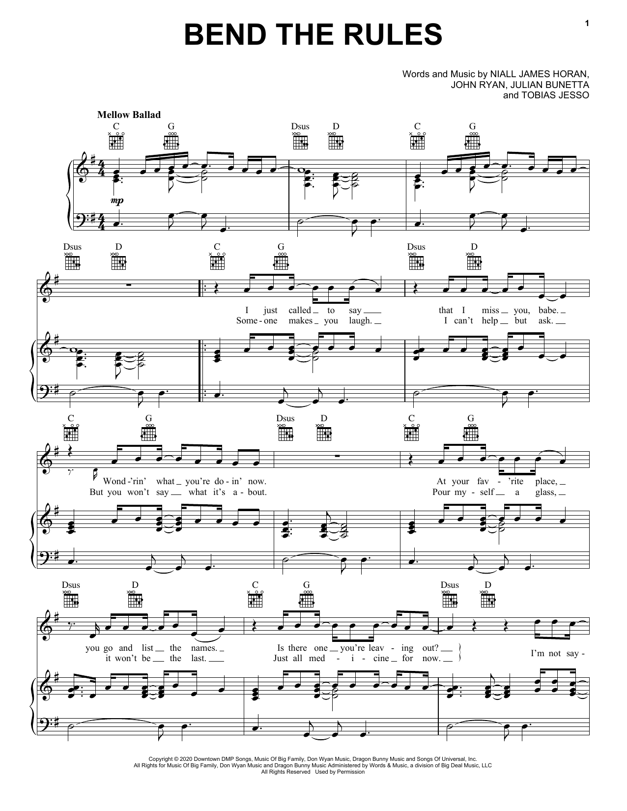 Learn to play Niall Horan Bend The Rules sheet music for Piano, Vocal & Guitar Chords (Right-Hand Melody) in minutes. Price: 6.9900$ Niall Horan Bend The Rules sheet music notes and chords arranged for Piano, Vocal & Guitar Chords (Right-Hand Melody)
