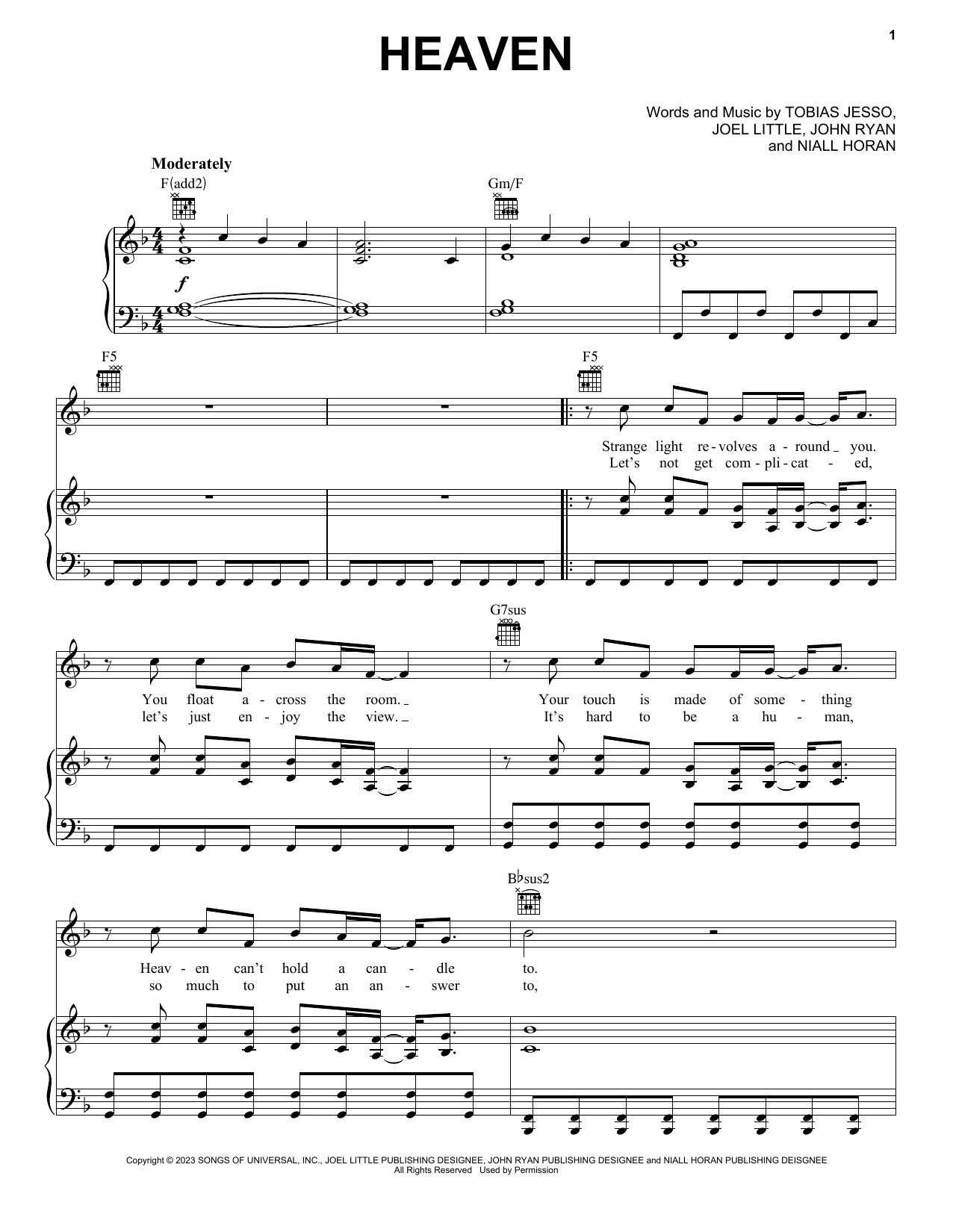 Niall Horan Heaven sheet music notes and chords. Download Printable PDF.