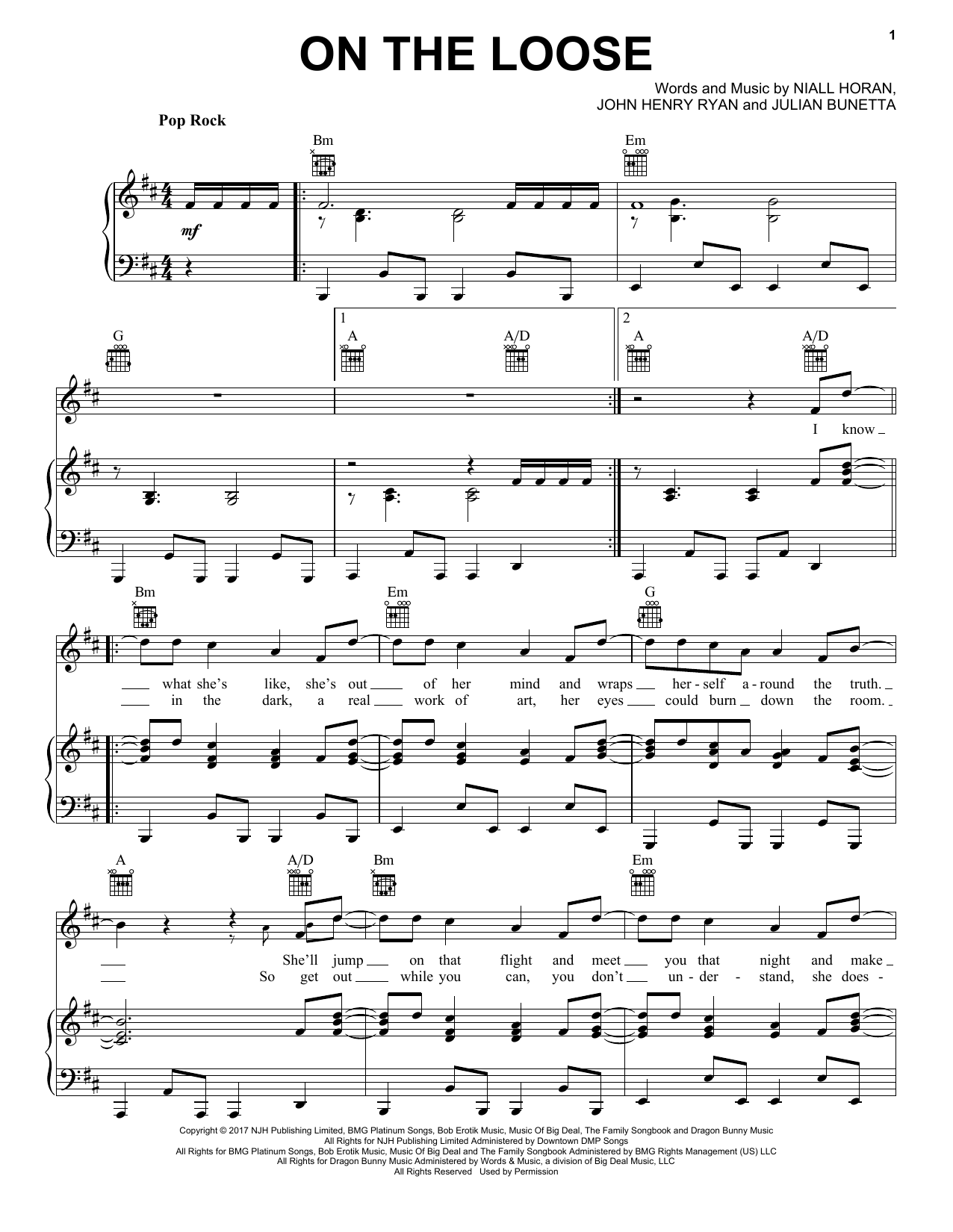 Learn to play Niall Horan On The Loose sheet music for Piano, Vocal & Guitar Chords (Right-Hand Melody) in minutes. Price: 7.8900$ Niall Horan On The Loose sheet music notes and chords arranged for Piano, Vocal & Guitar Chords (Right-Hand Melody)