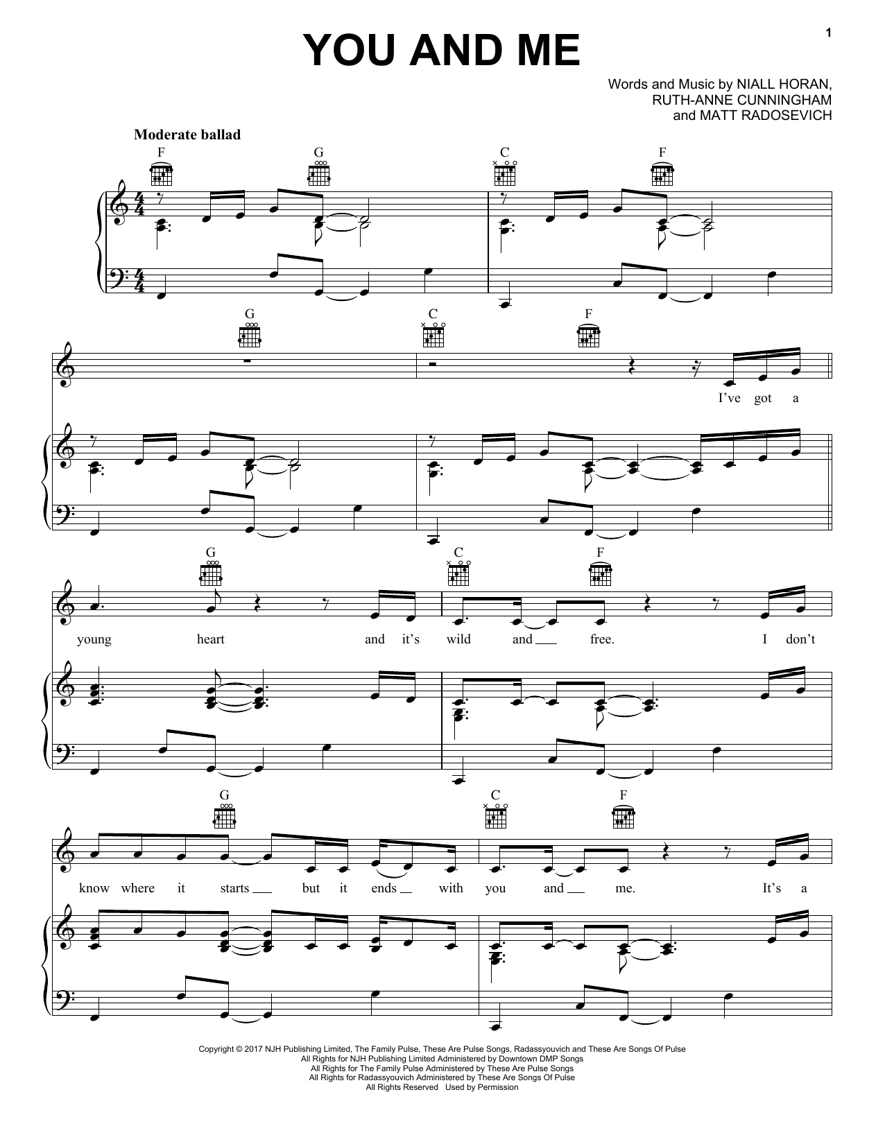 Learn to play Niall Horan You And Me sheet music for Piano, Vocal & Guitar Chords (Right-Hand Melody) in minutes. Price: 7.8900$ Niall Horan You And Me sheet music notes and chords arranged for Piano, Vocal & Guitar Chords (Right-Hand Melody)