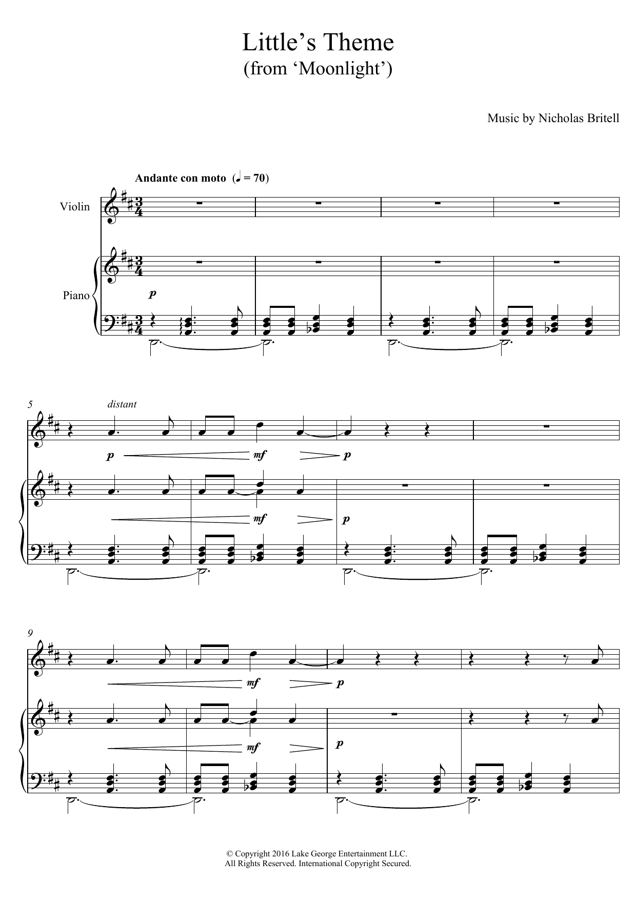 Learn to play Nicholas Britell Little's Theme (from 'Moonlight') sheet music for Violin and Piano in minutes. Nicholas Britell Little's Theme (from 'Moonlight') sheet music notes and chords
