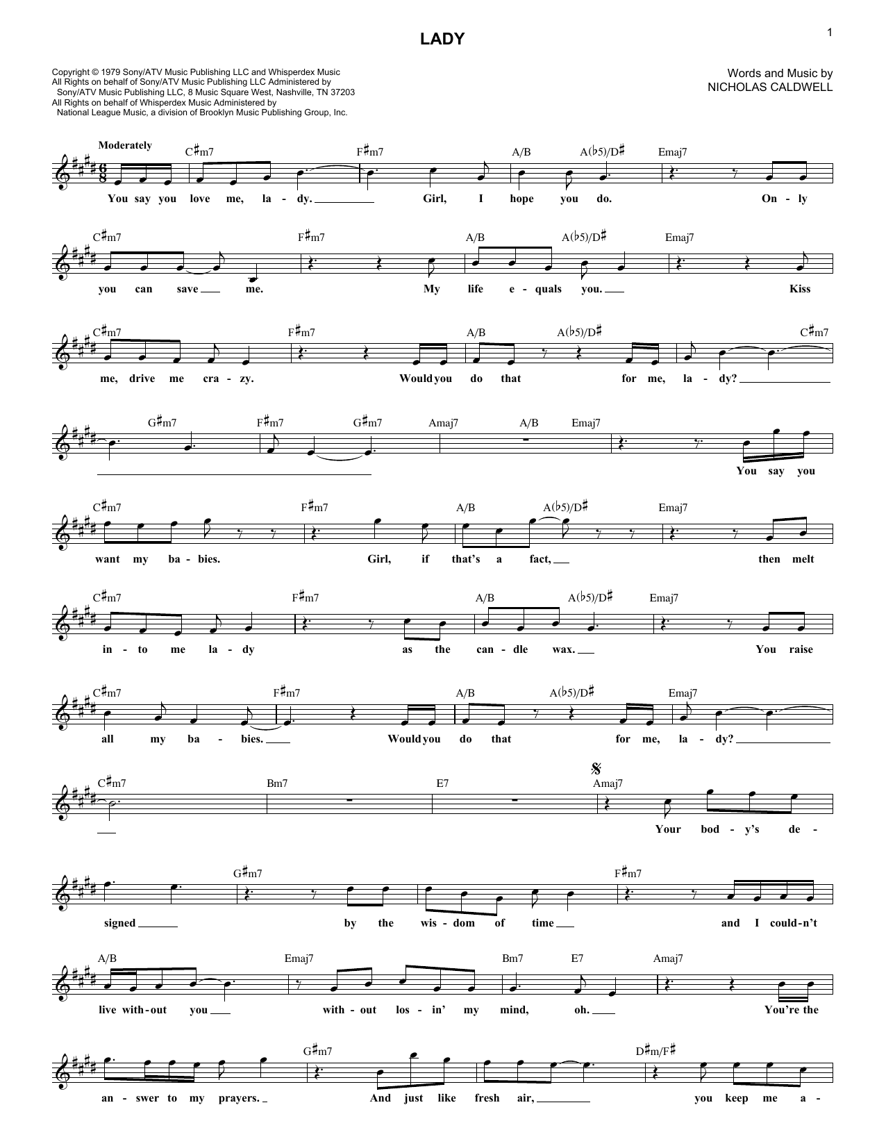 Nicholas Caldwell Lady sheet music notes and chords. Download Printable PDF.