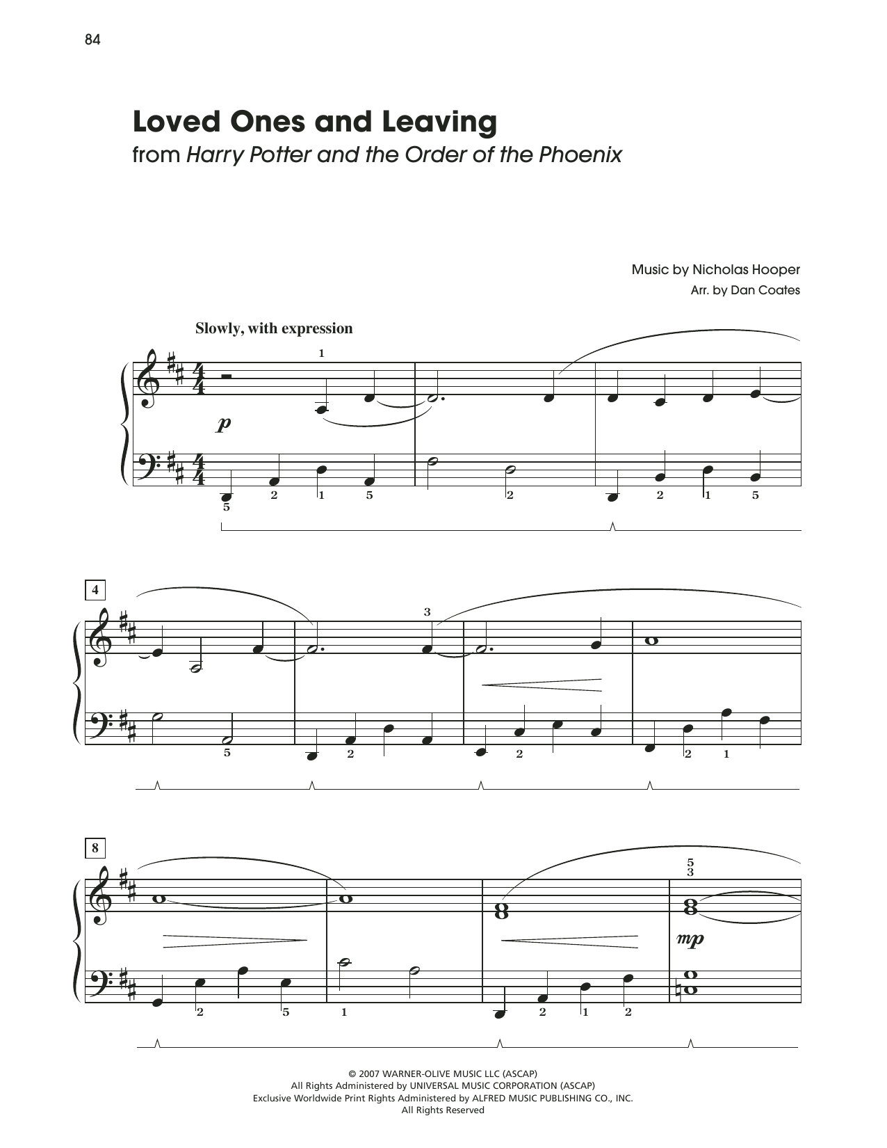 Learn to play Nicholas Hooper Loved Ones And Leaving (from Harry Potter) (arr. Dan Coates) sheet music for Easy Piano in minutes. Price: 6.9900$ Nicholas Hooper Loved Ones And Leaving (from Harry Potter) (arr. Dan Coates) sheet music notes and chords arranged for Easy Piano