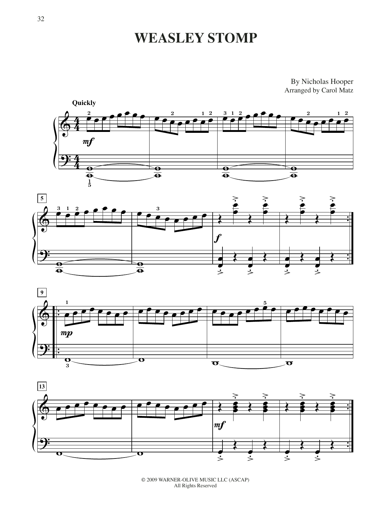 Learn to play Nicholas Hooper The Weasley Stomp (from Harry Potter) (arr. Carol Matz) sheet music for Big Note Piano in minutes. Price: 6.9900$ Nicholas Hooper The Weasley Stomp (from Harry Potter) (arr. Carol Matz) sheet music notes and chords arranged for Big Note Piano