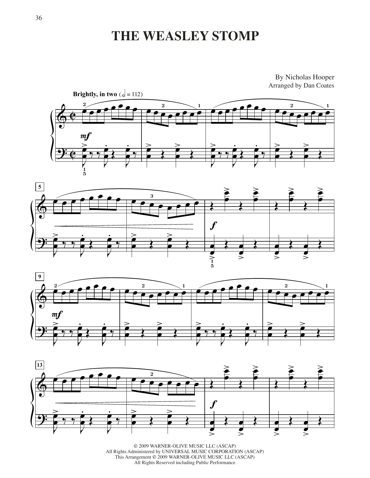 Learn to play Nicholas Hooper The Weasley Stomp (from Harry Potter) (arr. Dan Coates) sheet music for Easy Piano in minutes. Price: 6.9900$ Nicholas Hooper The Weasley Stomp (from Harry Potter) (arr. Dan Coates) sheet music notes and chords arranged for Easy Piano