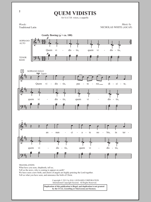 Nicholas White Quem Vidistis sheet music notes and chords. Download Printable PDF.