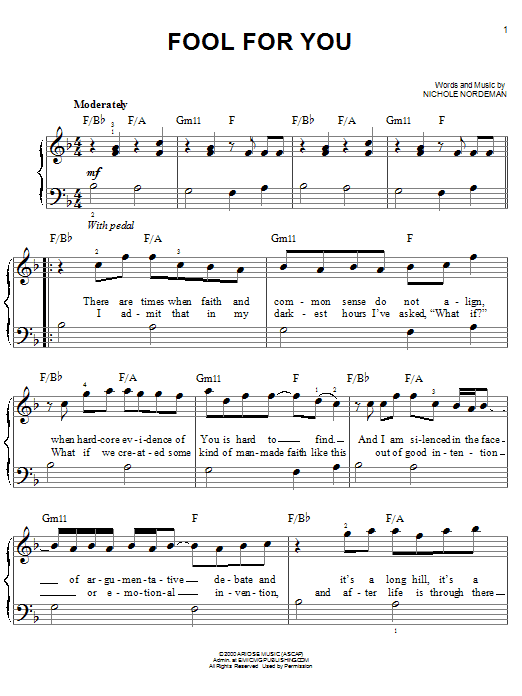 Nichole Nordeman Fool For You sheet music notes and chords arranged for Easy Piano