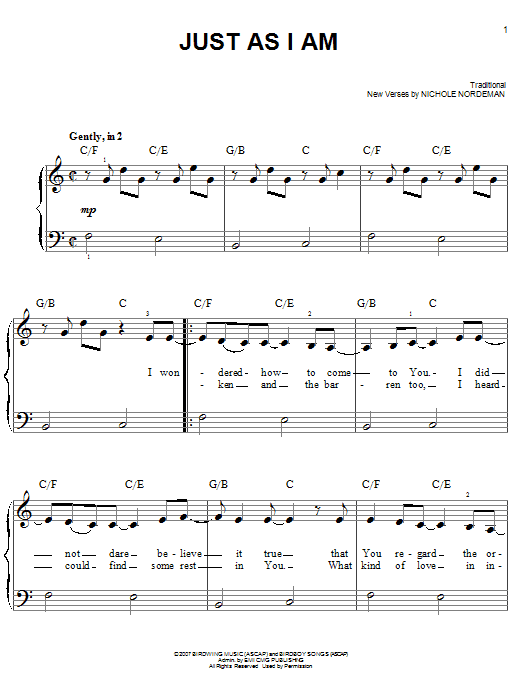 Nichole Nordeman Just As I Am sheet music notes and chords. Download Printable PDF.