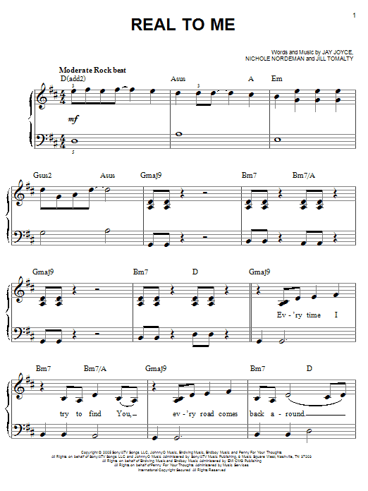Learn to play Nichole Nordeman Real To Me sheet music for Easy Piano in minutes. Price: 6.9900$ Nichole Nordeman Real To Me sheet music notes and chords arranged for Easy Piano