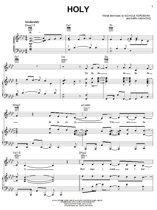 Nichole Nordeman Holy sheet music notes and chords. Download Printable PDF.