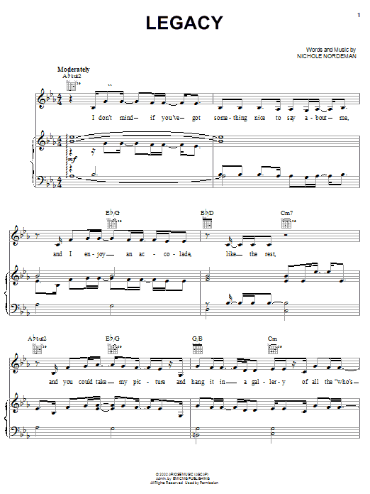 Nichole Nordeman Legacy sheet music notes and chords. Download Printable PDF.