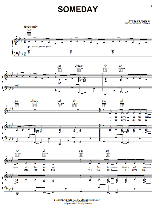 Nichole Nordeman Someday sheet music notes and chords. Download Printable PDF.