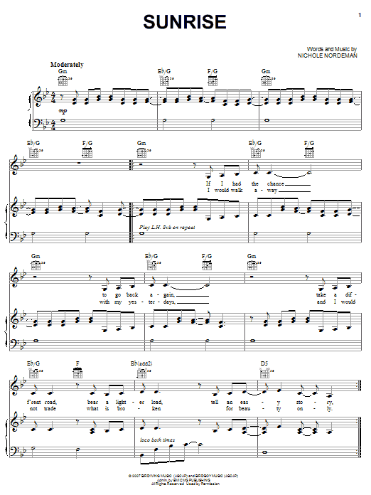 Nichole Nordeman Sunrise sheet music notes and chords. Download Printable PDF.