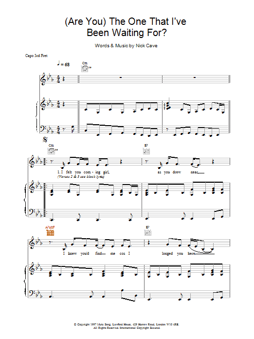 Nick Cave (Are You) The One That I've Been Waiting For? sheet music notes and chords. Download Printable PDF.