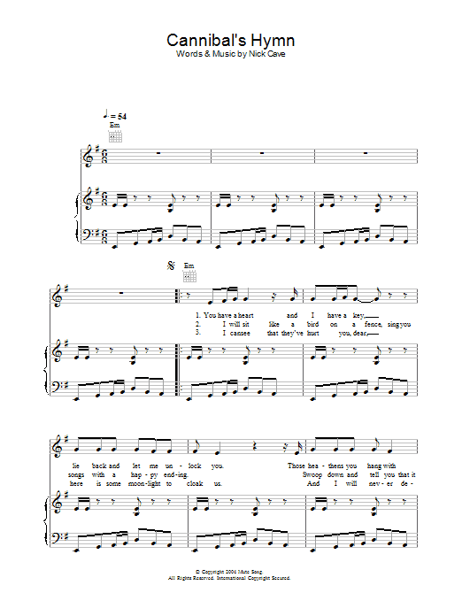 Nick Cave Cannibal's Hymn sheet music notes and chords. Download Printable PDF.