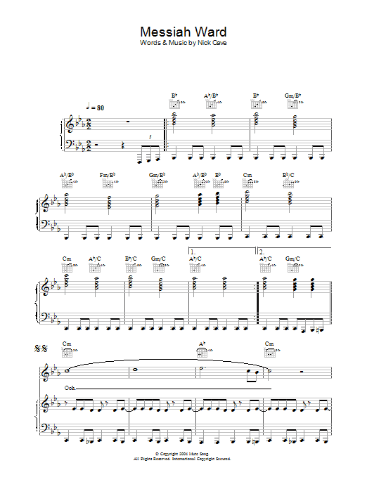 Nick Cave Messiah Ward sheet music notes and chords. Download Printable PDF.