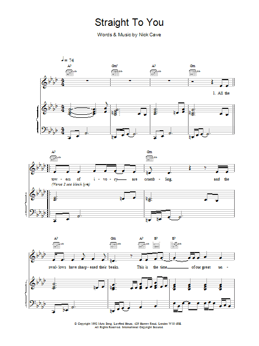 Nick Cave Straight To You sheet music notes and chords. Download Printable PDF.