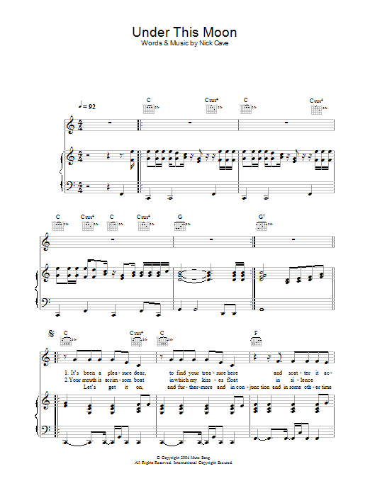 Nick Cave Under This Moon sheet music notes and chords. Download Printable PDF.