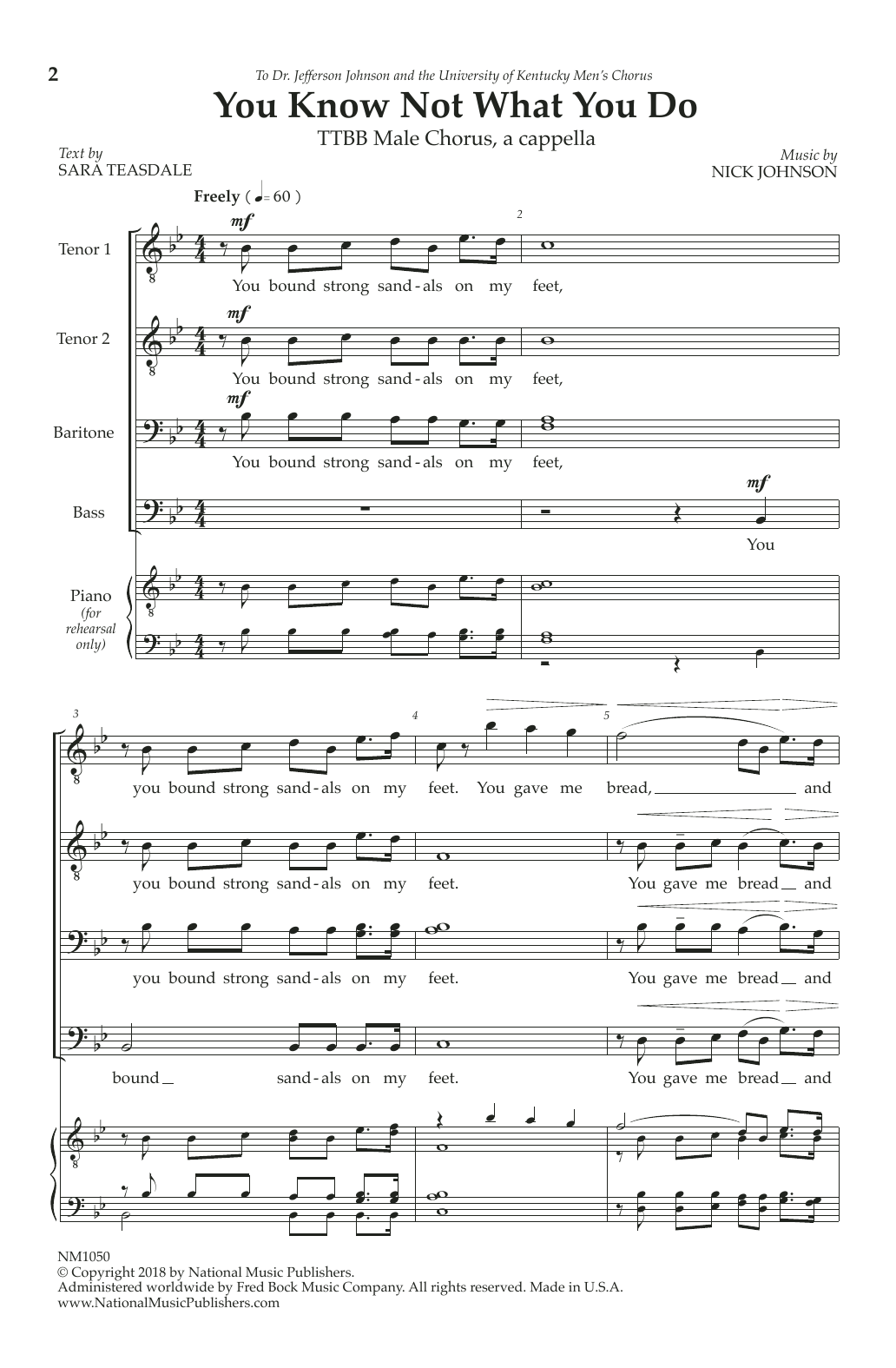 Learn to play Nick Johnson You Know Not What You Do sheet music for TTBB Choir in minutes. Price: 3.9900$ Nick Johnson You Know Not What You Do sheet music notes and chords arranged for TTBB Choir