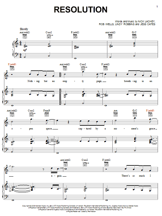 Nick Lachey Resolution Sheet Music Pdf Notes Chords Pop Score Piano Vocal Guitar Right Hand Melody Download Printable Sku 62521