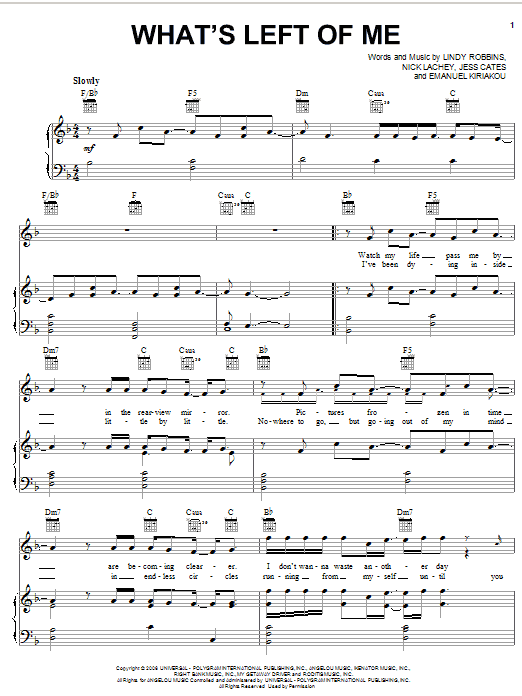 Nick Lachey What S Left Of Me Sheet Music Pdf Notes Chords Pop Score Piano Vocal Guitar Right Hand Melody Download Printable Sku 54596