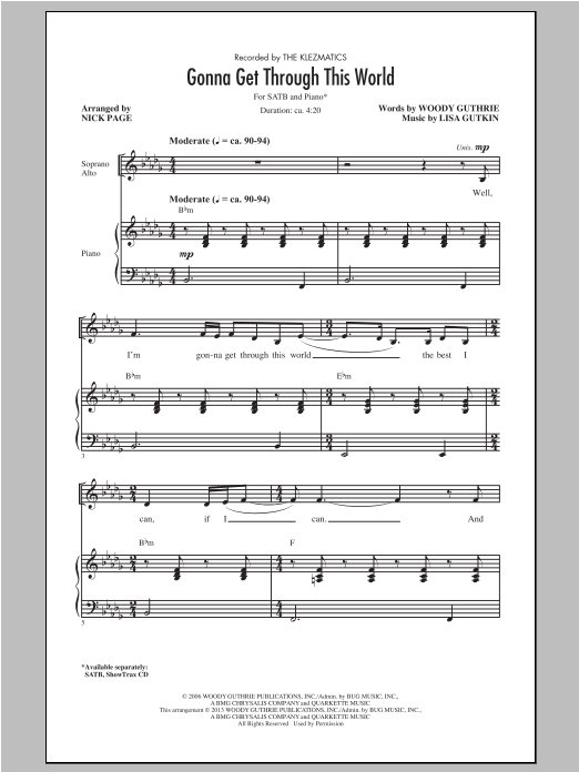 The Klezmatics Gonna Get Through This World (arr. Nick Page) sheet music notes and chords arranged for 2-Part Choir