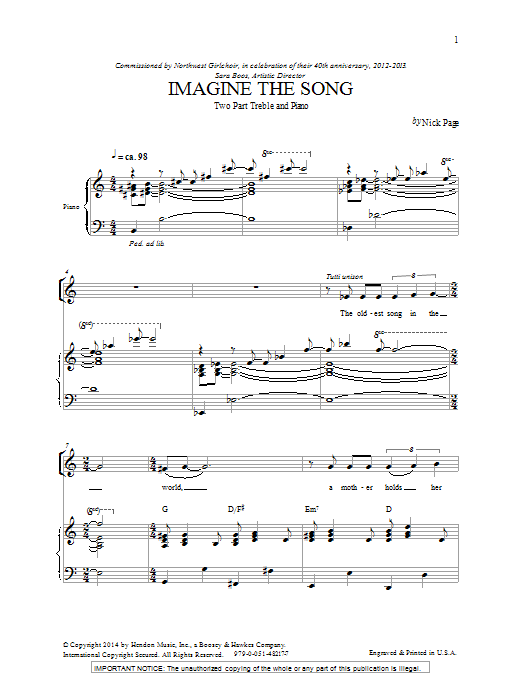 Nick Page Imagine The Song sheet music notes and chords. Download Printable PDF.