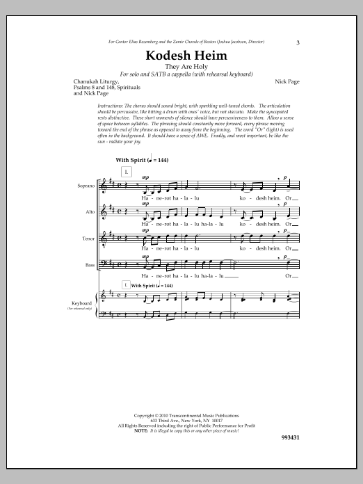 Nick Page Kodesh Heim sheet music notes and chords. Download Printable PDF.