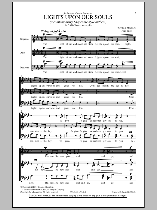 Learn to play Nick Page Lights Upon Our Souls sheet music for SAB Choir in minutes. Price: 3.9900$ Nick Page Lights Upon Our Souls sheet music notes and chords arranged for SAB Choir