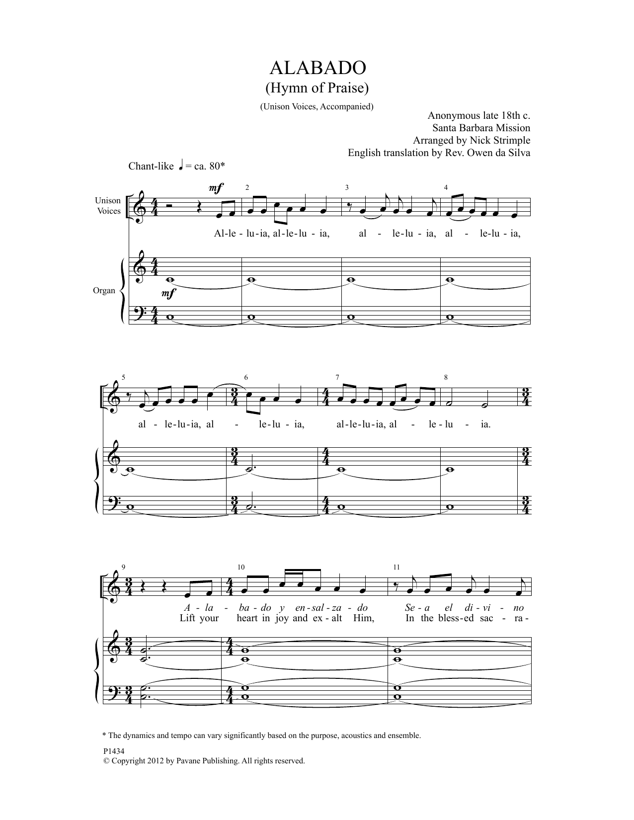 Nick Strimple Alabado sheet music notes and chords. Download Printable PDF.