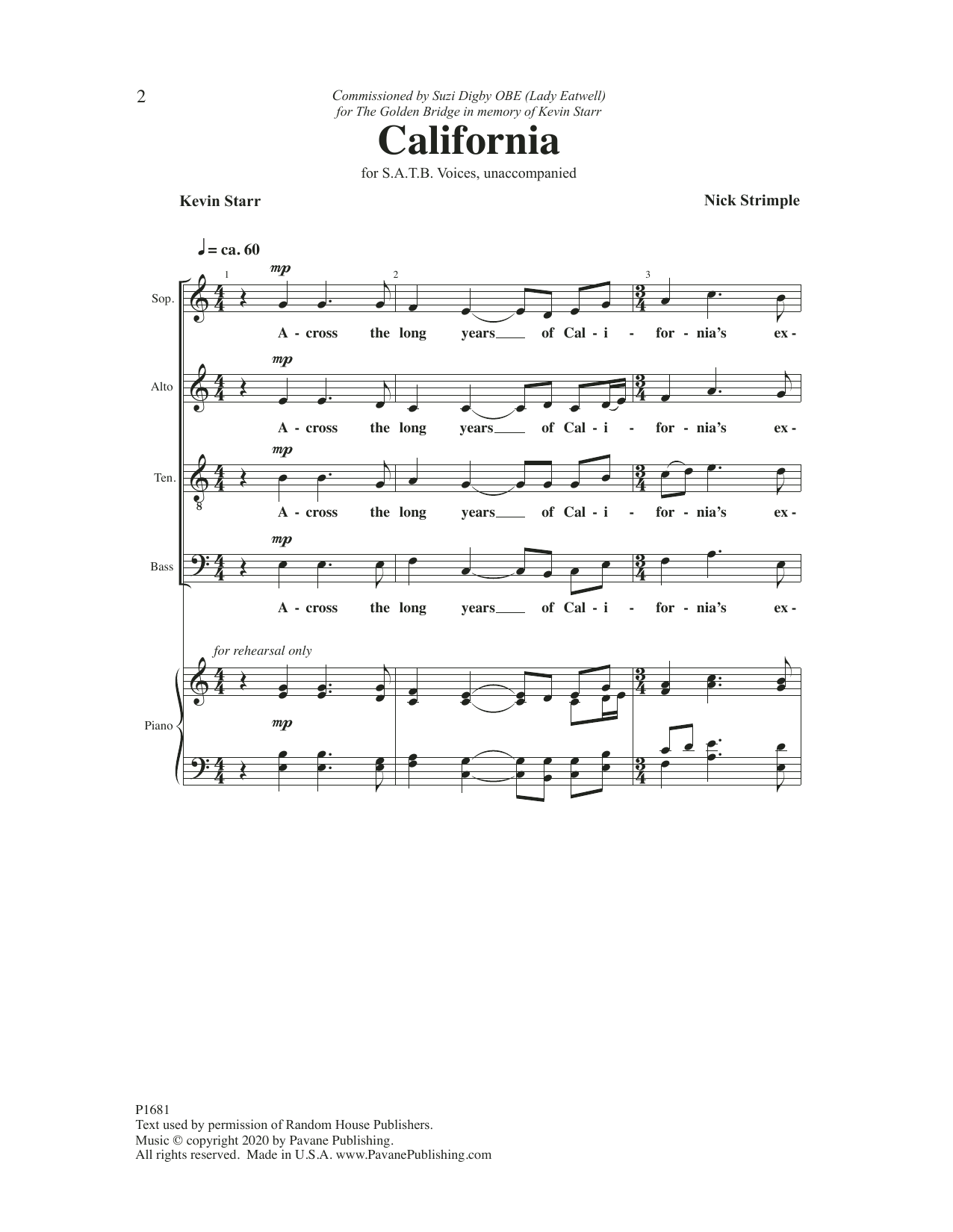 Nick Strimple California sheet music notes and chords. Download Printable PDF.