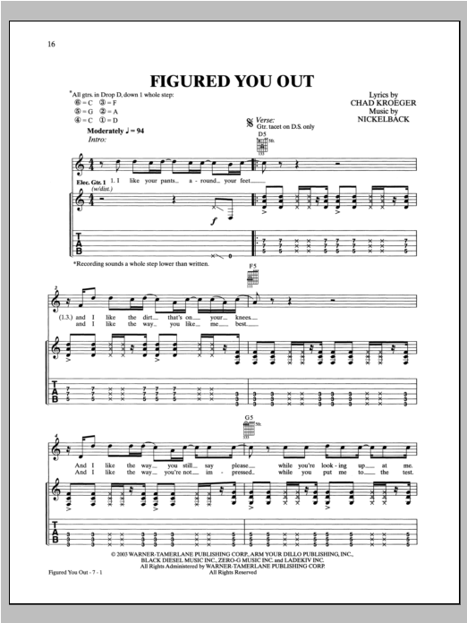 Nickelback Figured You Out sheet music notes and chords. Download Printable PDF.