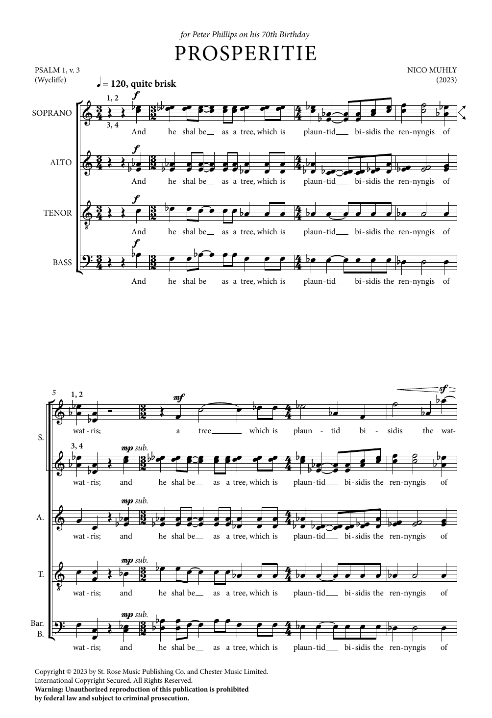 Nico Muhly Prosperitie (for SSSSAATTBarB) sheet music notes and chords. Download Printable PDF.