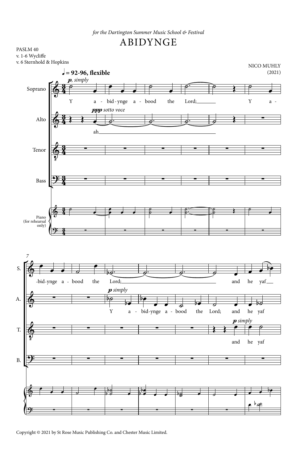 Nico Muhly Abidynge sheet music notes and chords. Download Printable PDF.