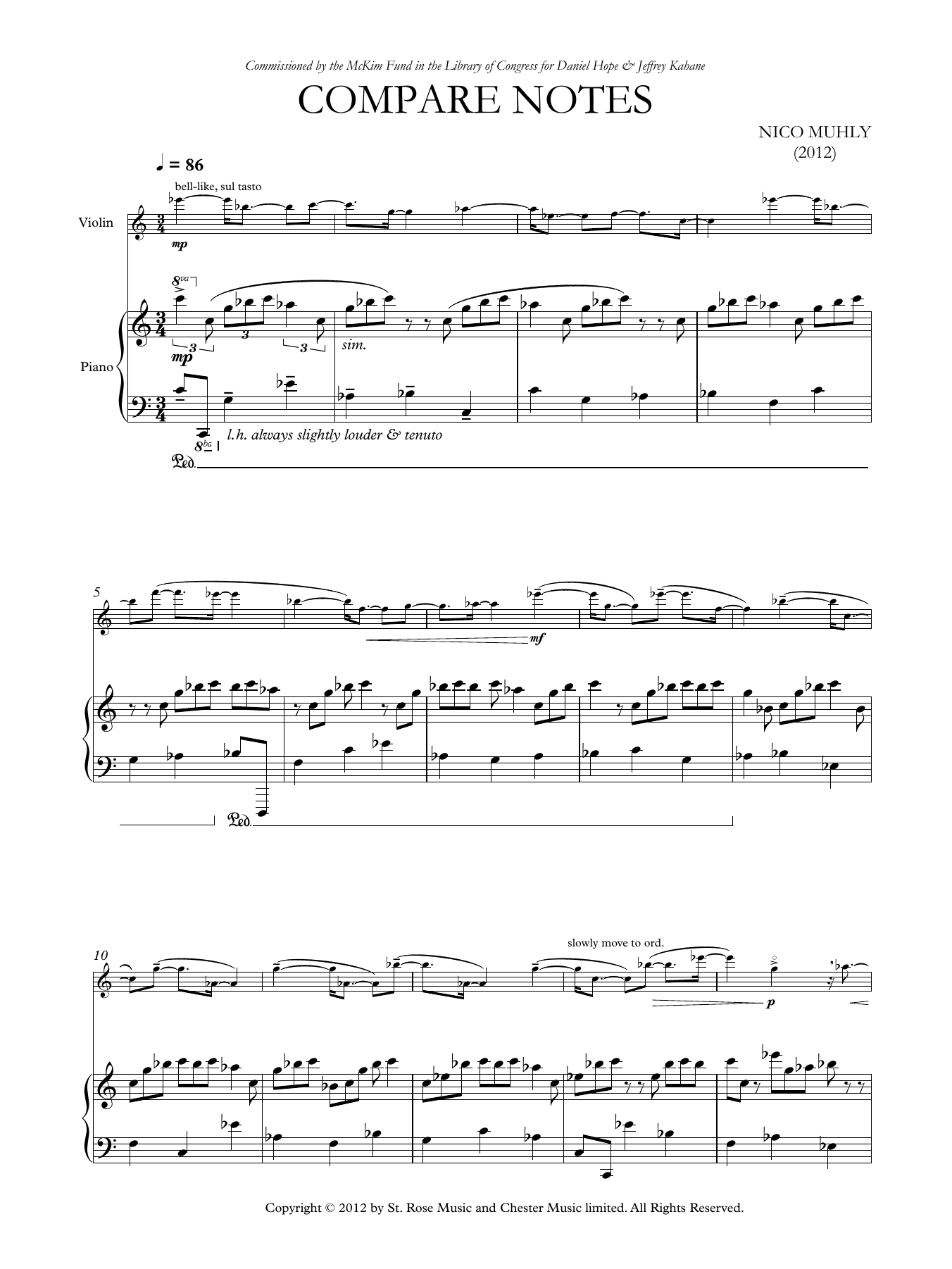 Nico Muhly Compare Notes sheet music notes and chords. Download Printable PDF.