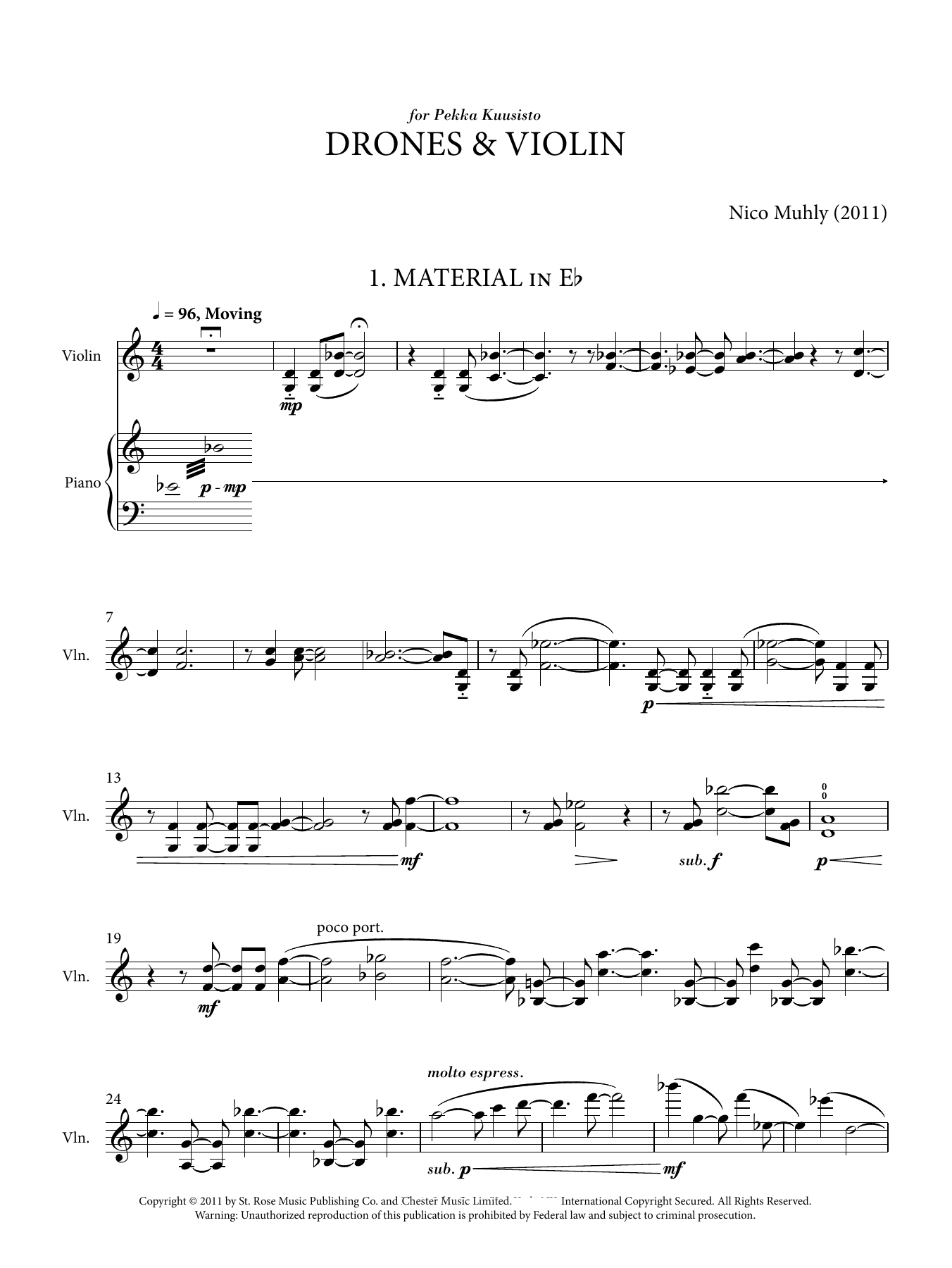 Nico Muhly Drones And Violin sheet music notes and chords. Download Printable PDF.