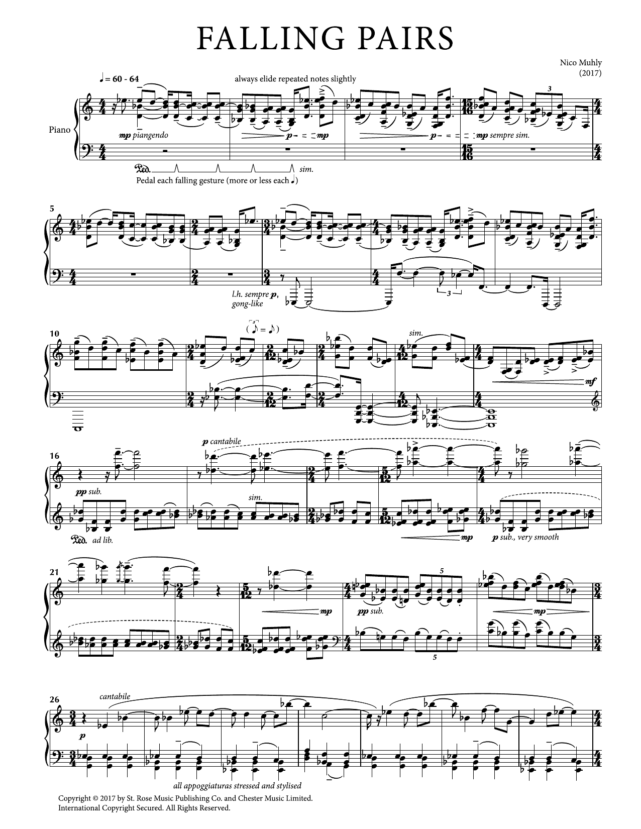 Learn to play Nico Muhly Falling Pairs sheet music for Piano Solo in minutes. Price: 10.9700$ Nico Muhly Falling Pairs sheet music notes and chords arranged for Piano Solo