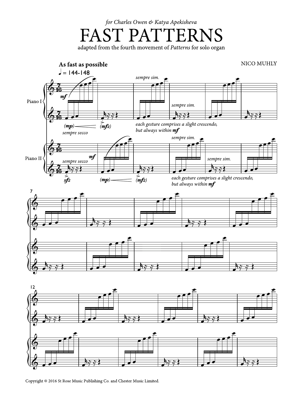 Nico Muhly Fast Patterns sheet music notes and chords. Download Printable PDF.