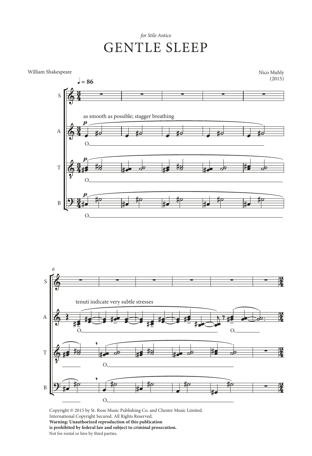 Nico Muhly Gentle Sleep sheet music notes and chords. Download Printable PDF.