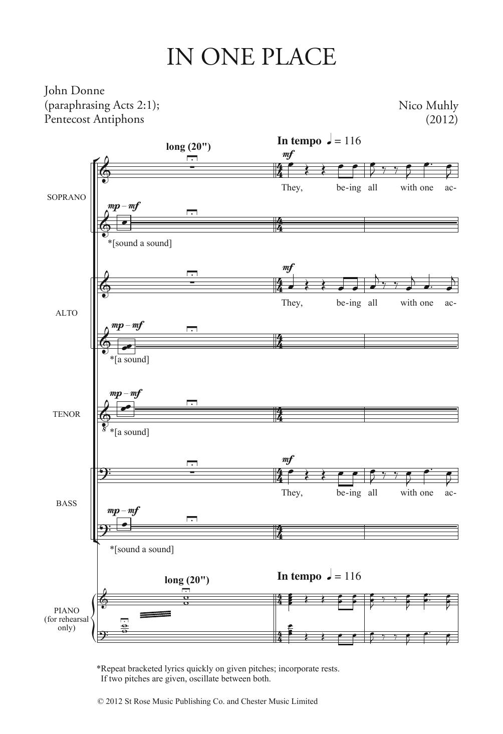 Nico Muhly In One Place sheet music notes and chords. Download Printable PDF.