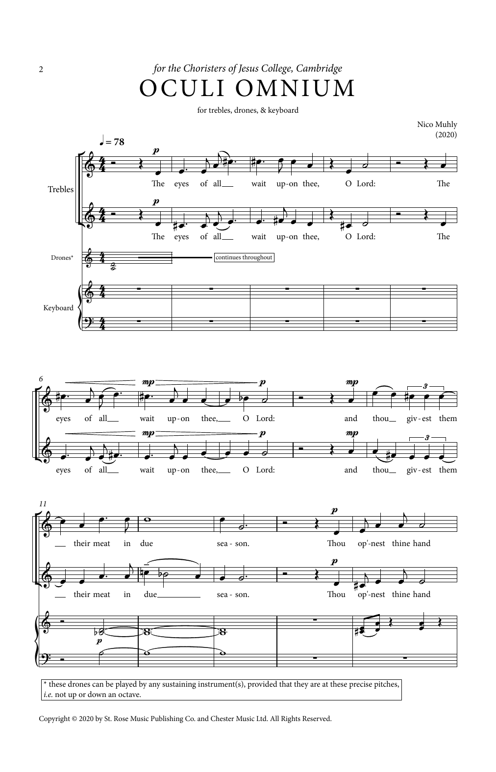 Learn to play Nico Muhly Oculi Omnium (Jesus College) sheet music for 2-Part Choir in minutes. Price: 3.9900$ Nico Muhly Oculi Omnium (Jesus College) sheet music notes and chords arranged for 2-Part Choir