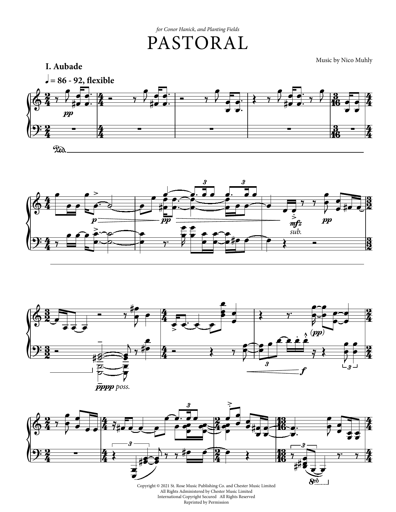 Nico Muhly Pastoral sheet music notes and chords. Download Printable PDF.