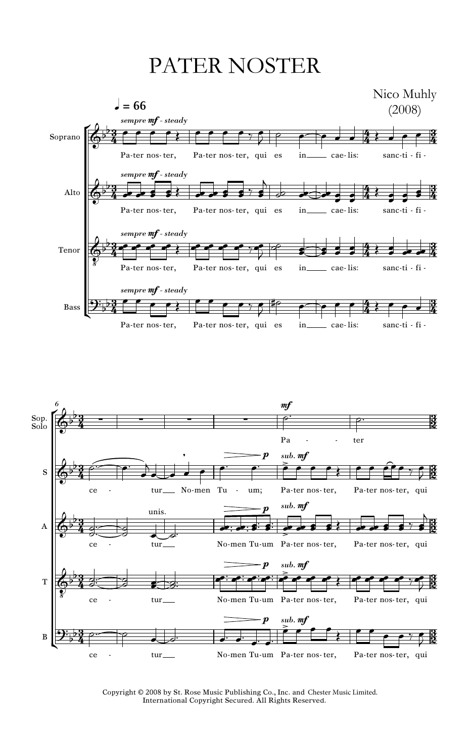 Nico Muhly Pater Noster sheet music notes and chords. Download Printable PDF.