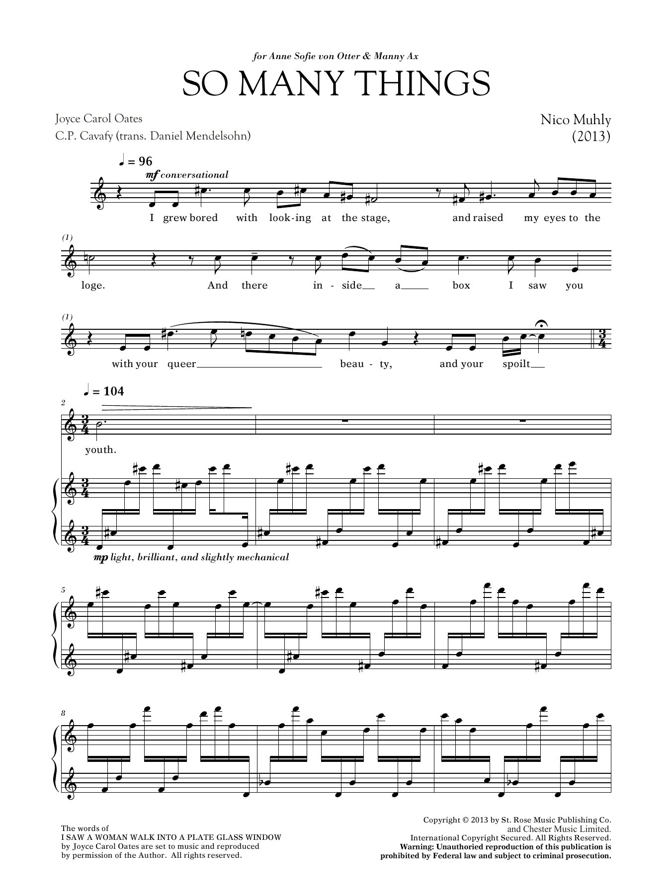 Learn to play Nico Muhly So Many Things sheet music for Piano & Vocal in minutes. Price: 11.9700$ Nico Muhly So Many Things sheet music notes and chords arranged for Piano & Vocal