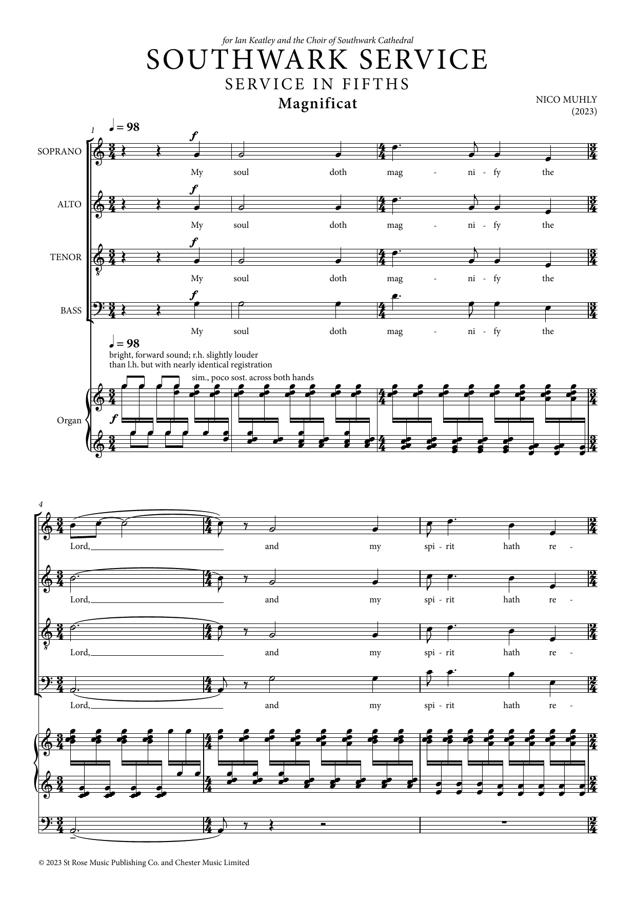 Nico Muhly Southwark Service sheet music notes and chords. Download Printable PDF.