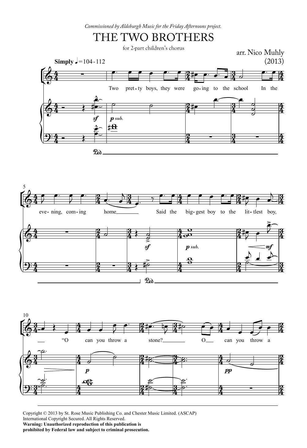 Nico Muhly The Two Brothers sheet music notes and chords. Download Printable PDF.